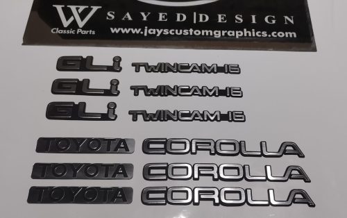 Totoya Corolla GLI Twincam 16 rear badge set